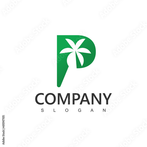 Letter P, Palm logo design template
