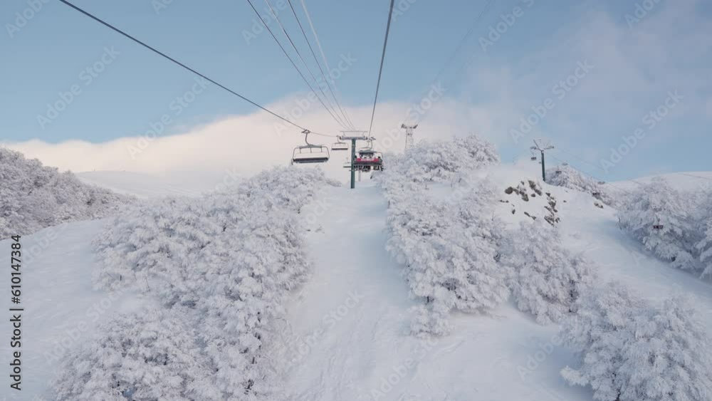 Ski Lift Over Snowy Mountain Trees Ski Lift Over Snowy Mountain Trees