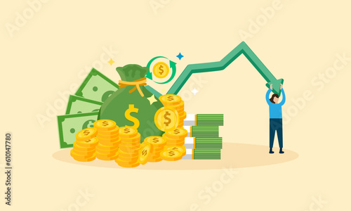 Mutual fund or growing investment, wealth profit growth or earning increase, savings or wealth management, pension fund concept vector illustration
