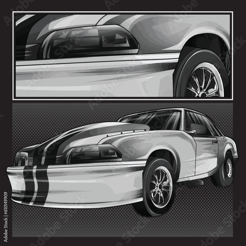white drag race illustration isolated in black background for poster, t-shirt, graphic design, business element, and card