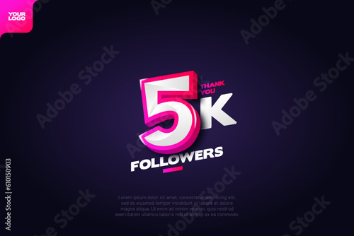 Thank you 5K Followers with Dynamic 3D Numbers on Dark Blue Background photo