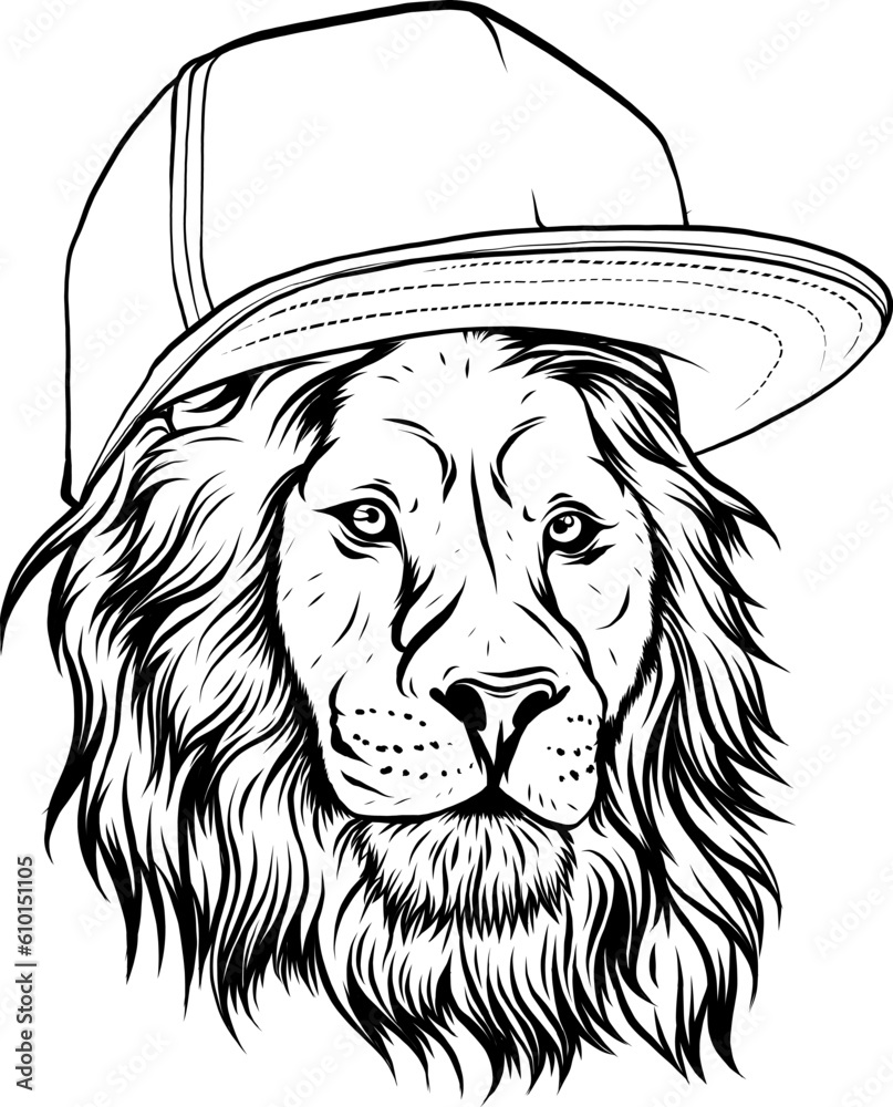 vector illustration of Lion Hat Black and White Mascot Design vector illustration of Lion Hat Black and White Mascot Design