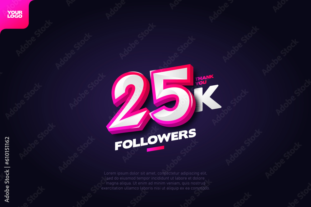 Thank you 25K Followers with Dynamic 3D Numbers on Dark Blue Background Thank you 25K Followers with Dynamic 3D Numbers on Dark Blue Background