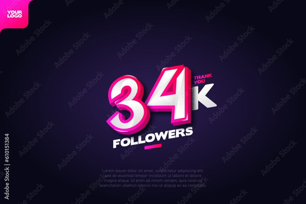 Thank you 34K Followers with Dynamic 3D Numbers on Dark Blue Background Thank you 34K Followers with Dynamic 3D Numbers on Dark Blue Background