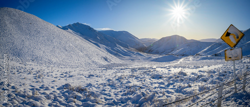 Snowy scenes in Lindis Pass, New Zealand