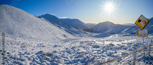 Snowy scenes in Lindis Pass, New Zealand