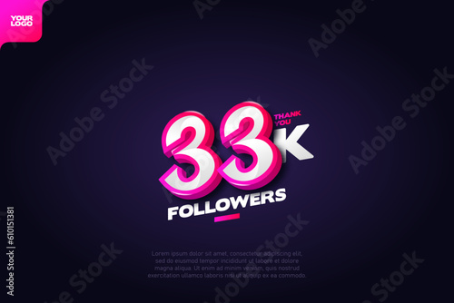 Thank you 33K Followers with Dynamic 3D Numbers on Dark Blue Background