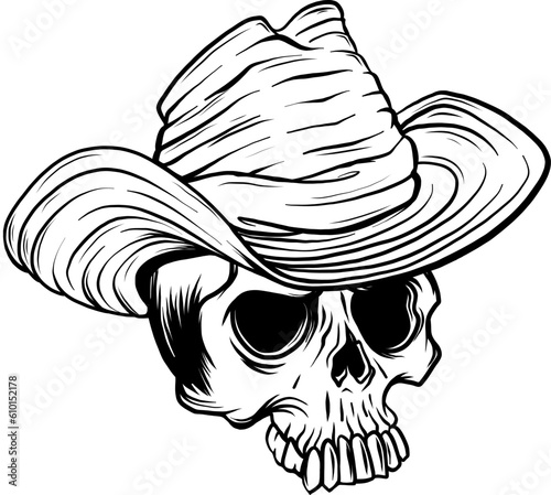 vector illustration of Skull cowboy monochrome on white background