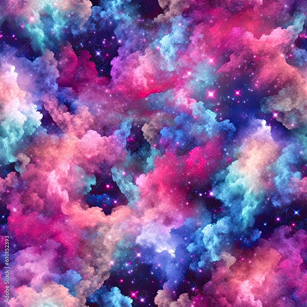 Colorful Nebula Cloud Seamless Pattern Background, generative AI