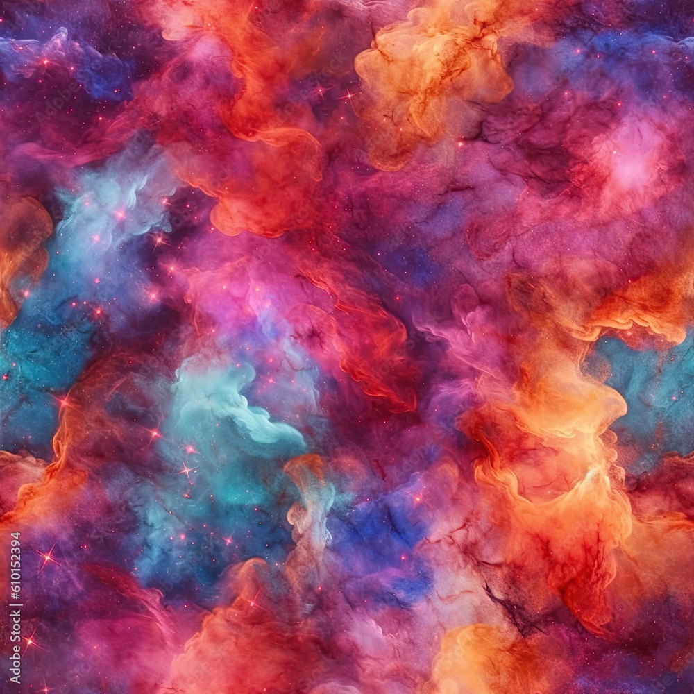 Colorful Nebula Cloud Seamless Pattern Background, generative AI