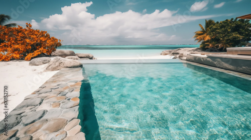 beach swimming pool with horizon background ai generative