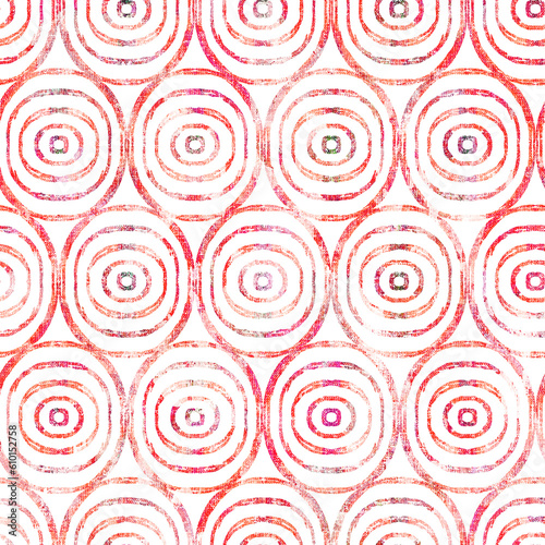 Abstract bright pink colorful circle textured pattern. Seamless vector geometric pattern on white background.