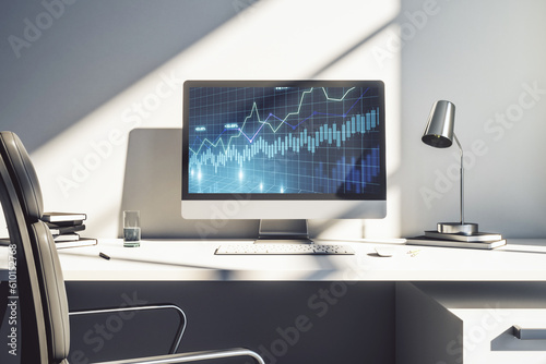 Abstract creative financial diagram on modern computer monitor, banking and accounting concept. 3D Rendering