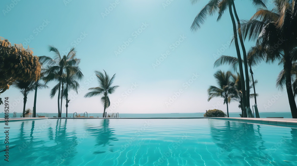 tropical swimming pool near the ocean ai generative