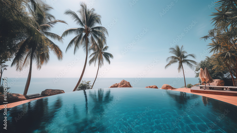 tropical swimming pool resort in beach ai generative
