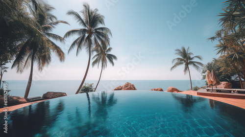 tropical swimming pool resort in beach ai generative