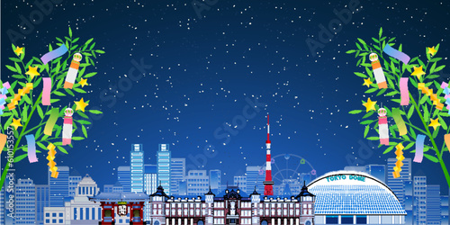 七夕　東京　ビル　風景　背景	
