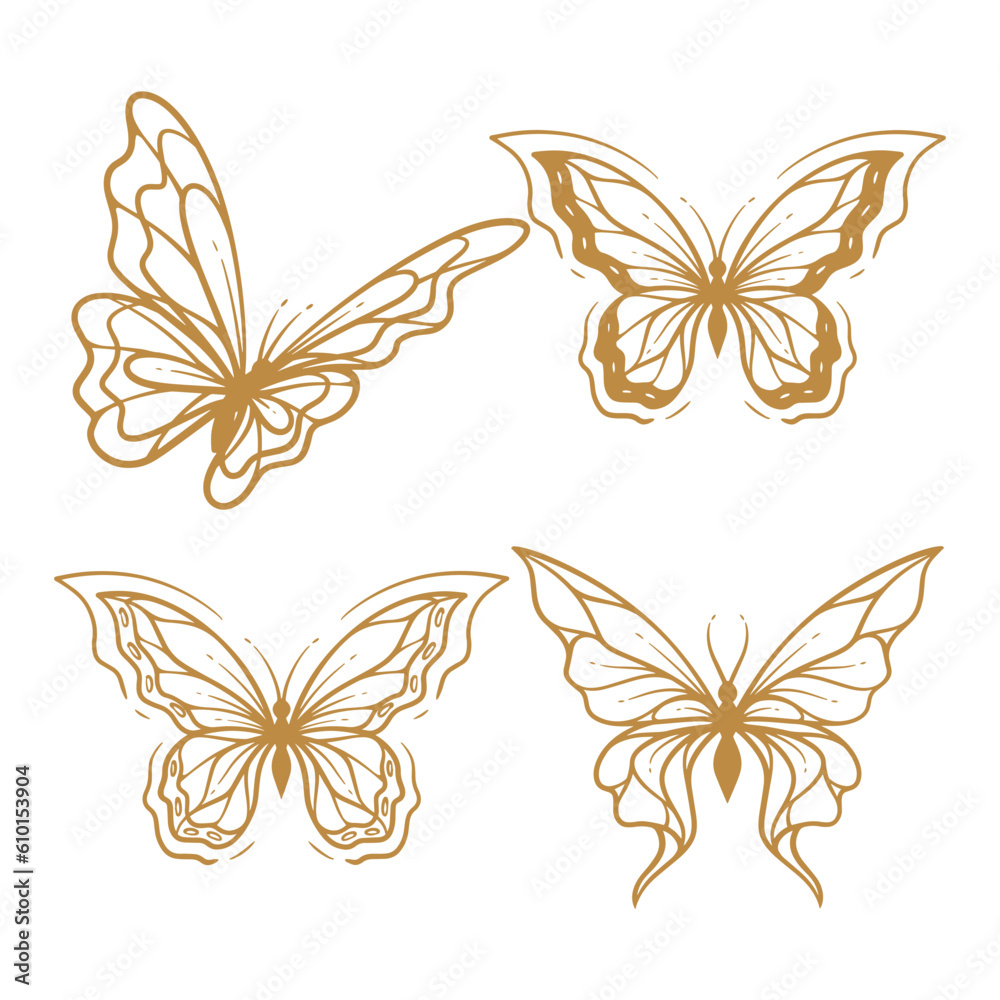 Set of butterfly line art clipart, outline hand drawn aesthetic butterfly illustration collection Set of butterfly line art clipart, outline hand drawn aesthetic butterfly illustration collection