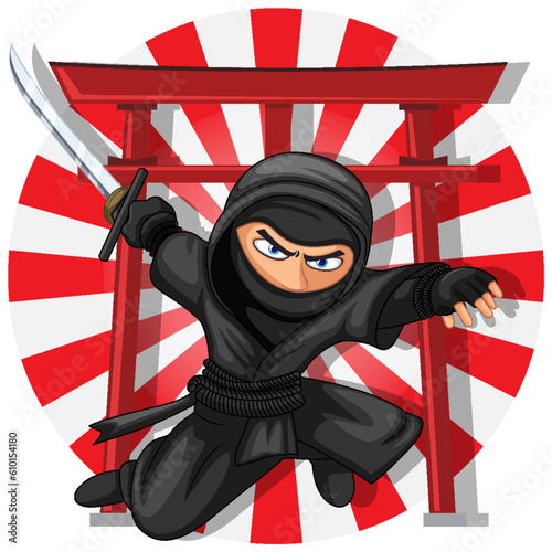 Ninja Jumping and Brandishing Sword