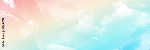 Blue pink pastel sky. The wind blows the soft clouds. Nature banner background.