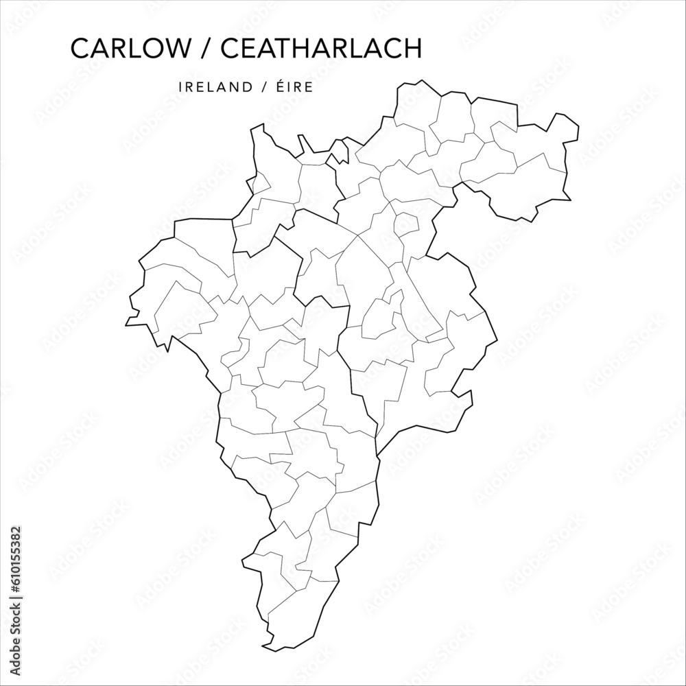 Vector Map of County Carlow (Contae Cheatharlach) with the Administrative Borders of Municipal Districts, Local Electoral Areas and Electoral Divisions from 2018 to 2023 - Republic of Ireland