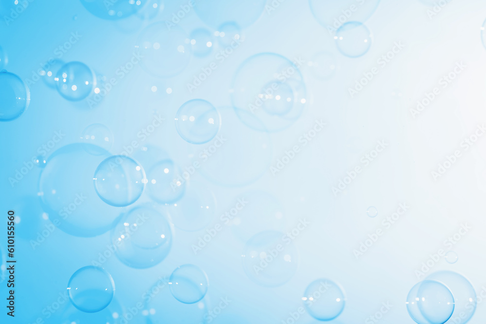 Beautiful Transparent A Blue Soap Bubbles. Abstract Background. A White Blank Space. Celebration Festive Backdrop. Freshness Soap Suds Bubbles Water	
