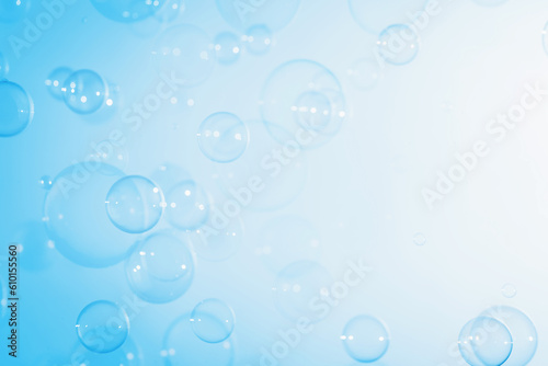 Beautiful Transparent A Blue Soap Bubbles. Abstract Background. A White Blank Space. Celebration Festive Backdrop. Freshness Soap Suds Bubbles Water 