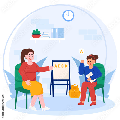 Girls Studying Private Lessons Illustration