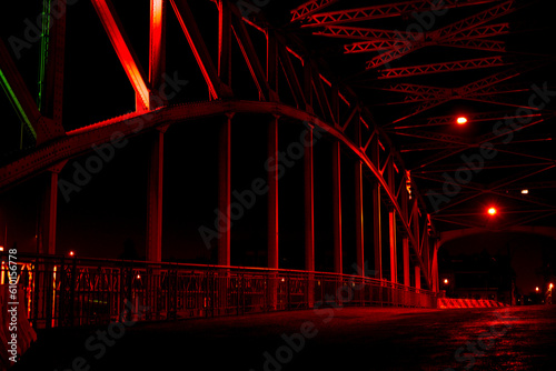Empty Bridge Street line lights. Night highway city. Long exposure photograph night road. Background wallpaper defocused photo. 