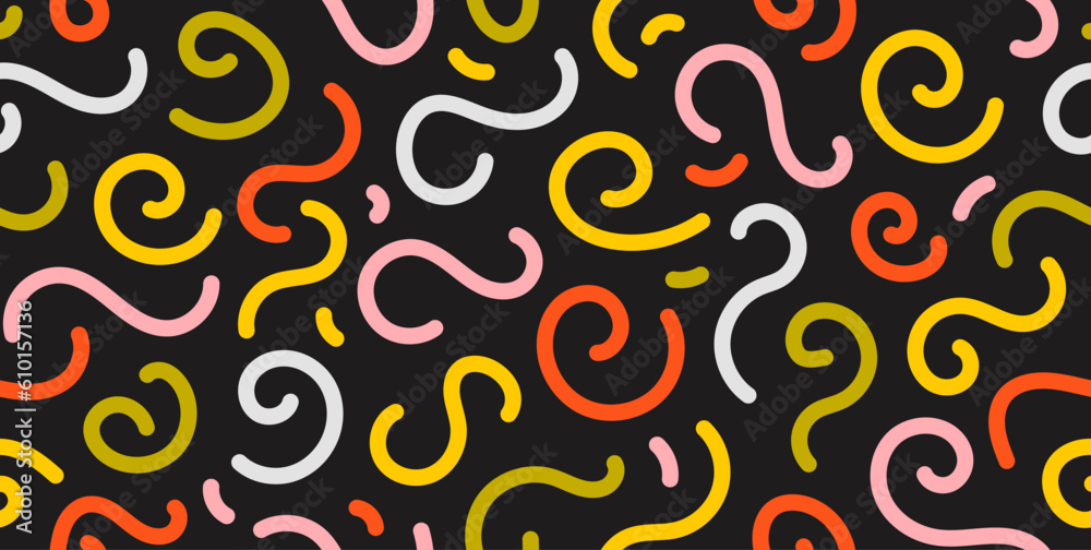 Fototapeta premium Colorful doodle seamless pattern. Abstract childish squiggle repeating background. Simple scribbles and shapes wallpaper. Textile or fabric print design swatch. Vector backdrop.