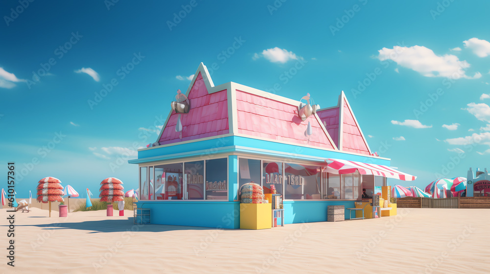 photo ice cream shop in beach ai generative