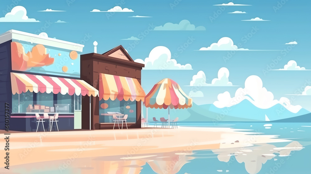 Fototapeta premium ice cream shop in beach illustration ai generative