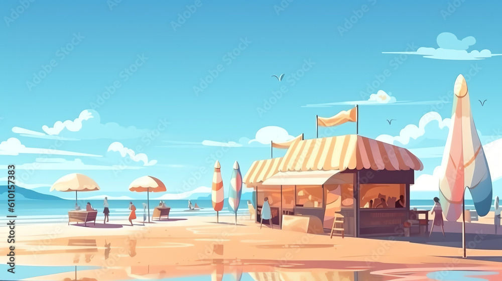 illustration of ice cream shop in beach ai generative