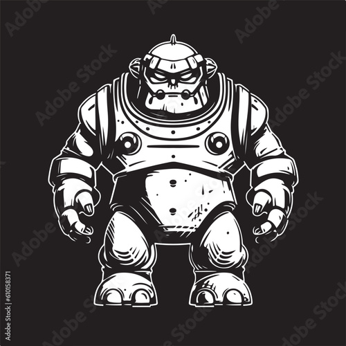 golem, vintage logo line art concept black and white color, hand drawn illustration