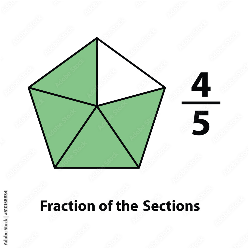 Naklejka premium Fraction of the divided into slices. Fractions for Vector flat outline icon. isolated on white background. illustration. fractions of the shapes 4 by 5 vector images