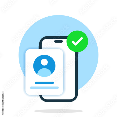 mobile app account registered successfully, login success via smartphone concept illustration flat design vector eps10. modern graphic element for pop up information ui, infographic, icon