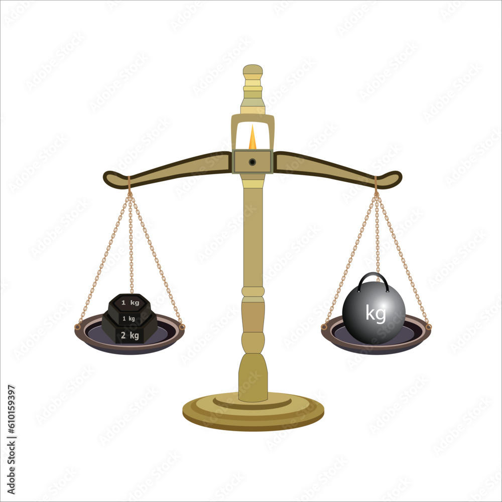 Weight balance scale kg weight stone and iron ball equal balance