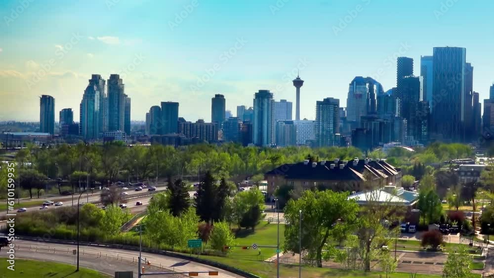 Canada, Alberta, Calgary downtown skyline, on a sunny day of spring Canada, Alberta, Calgary downtown skyline, on a sunny day of spring