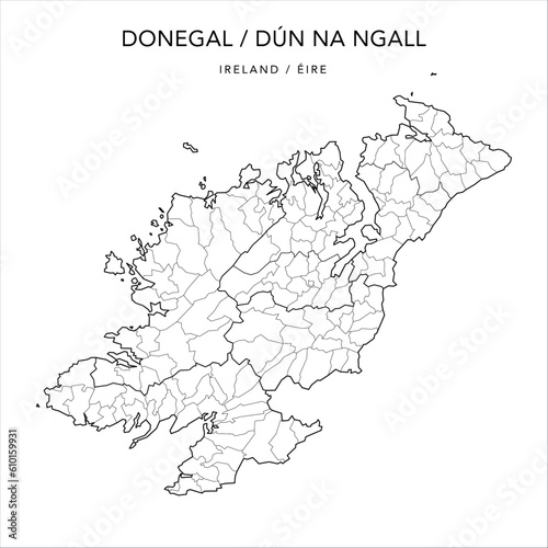 Vector Map of County Donegal (Contae Dhún na nGall) with the Administrative Borders of Municipal Districts, Local Electoral Areas and Electoral Divisions from 2018 to 2023 - Republic of Ireland