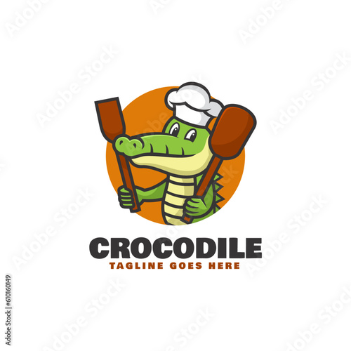 Vector Logo Illustration Crocodile Mascot Cartoon Style.