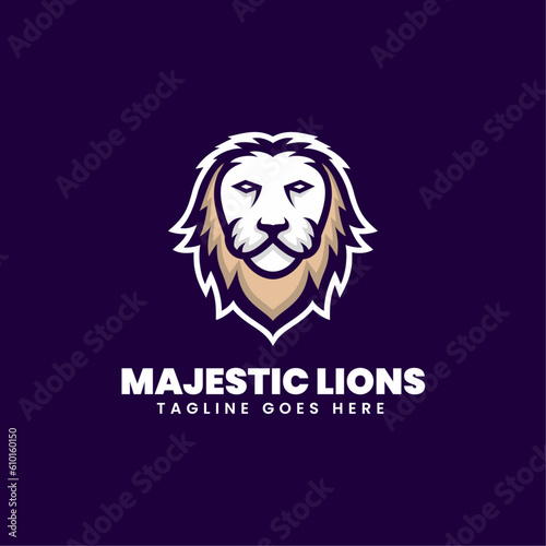 Vector Logo Illustration Majestic Lion Simple Mascot Style.