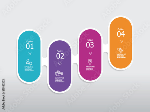 ellipse horizontal steps timeline infographic element report background with business line icon 4 steps