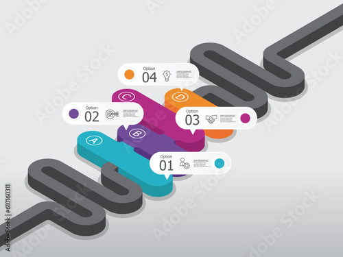 isometric way steps timeline infographic element report background with business line icon 4 steps