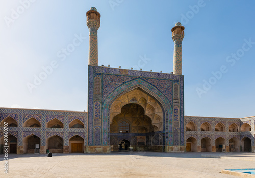 South iwan of the courtyard of historical Jameh or Jame Mosque (also Atig or Friday Mosque), Iran's oldest mosque in Isfahan, Iran. UNESCO World Heritage. Tourist attraction. photo