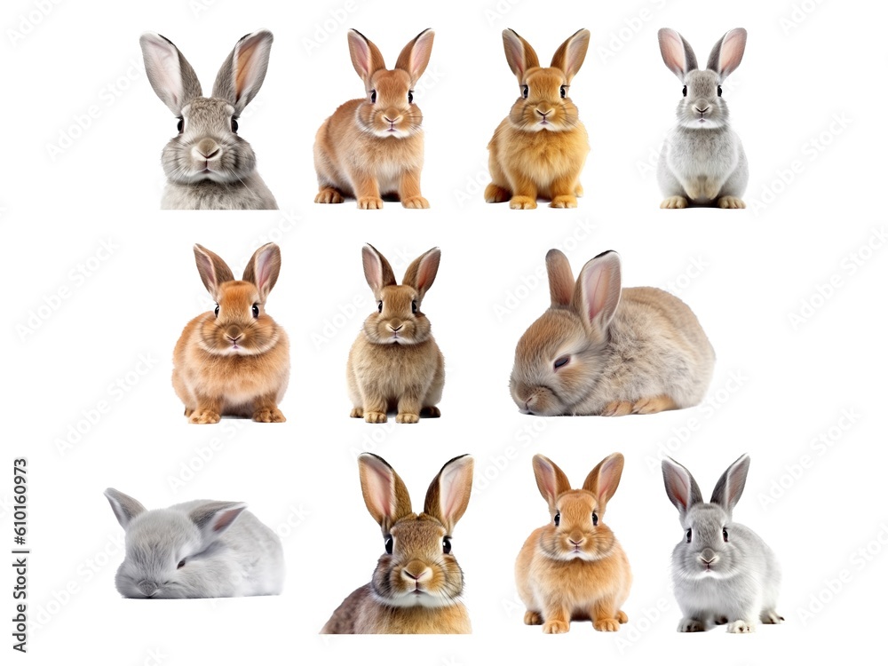 Rabbit collection isolated on white background with AI generated.
