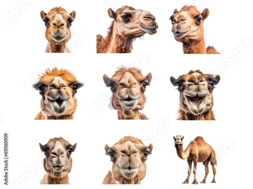 Camel collection isolated on white background with AI generated. 