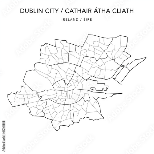 Vector Map of Dublin City (Baile Átha Cliath) with the Administrative Borders of Local Electoral Areas and Electoral Divisions from 2018 to 2023 - Republic of Ireland