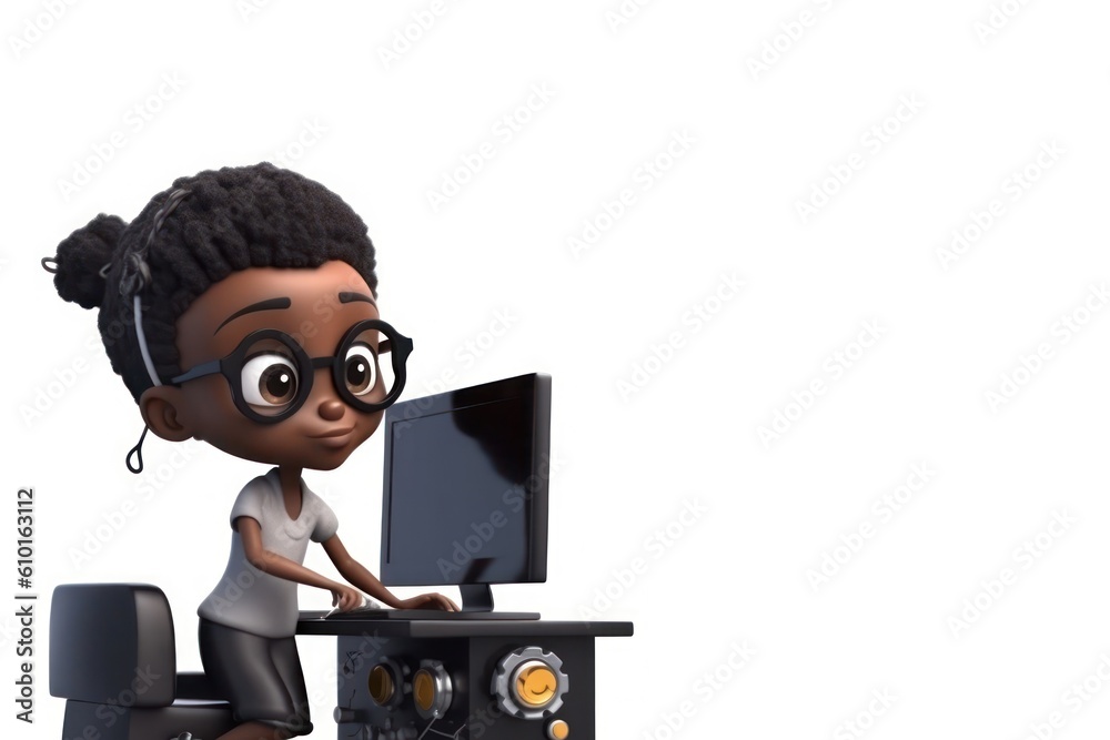Black Woman Computer Programmer White Backdrop Isolated Smiling With Copy Space Generative AI Black Woman Computer Programmer White Backdrop Isolated Smiling With Copy Space Generative AI