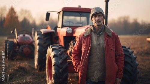 Indian farmer standing in agricultural field, Generative ai photo