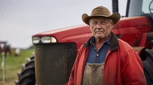 Indian farmer standing in agricultural field, Generative ai photo